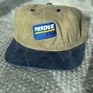 Vintage Perdue Adjustable Tan and Blue Sportcap Hat NWOT